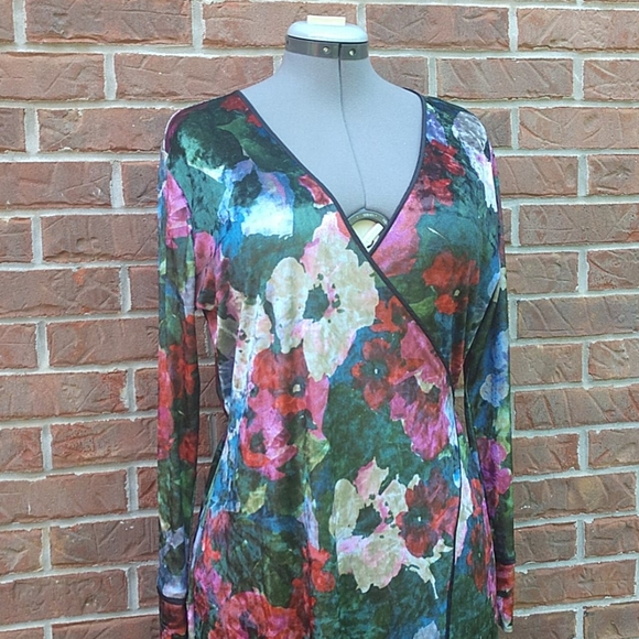 Zara Crushed Velvet Floral Wrap High Slit Dress - Picture 2 of 4